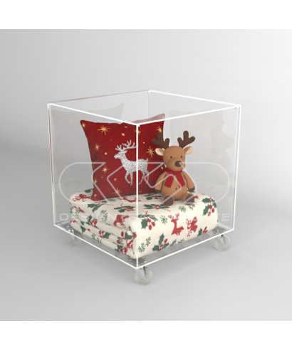 Cubo contenedor cm 45 mesa de metacrilato transparente con ruedas.