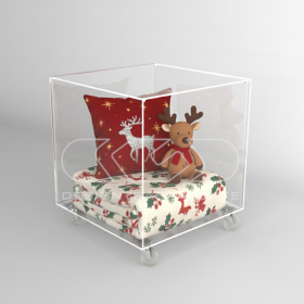 Cubo contenedor cm 45 mesa de metacrilato transparente con ruedas.