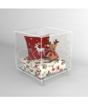 Cubo contenedor cm 45 mesa de metacrilato transparente con ruedas.