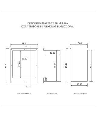 Contenitore in plexiglass bianco opal su misura come disegno Zinna.
