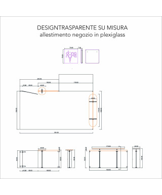 Allestimento negozio in plexiglass su misura come da disegno Nora Dora