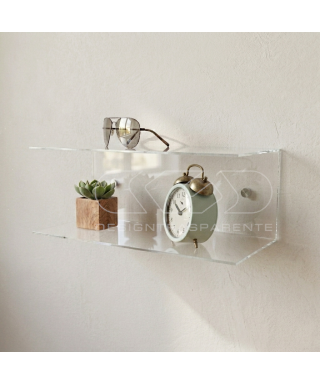 Comodino sospeso cm 20x15 mensola doppia in plexiglass modello a C.