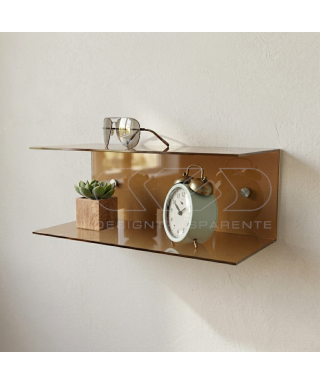 Floating bedside table 30x15cm double acrylic shelf C-shaped model.