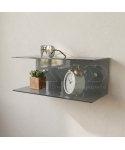 Floating bedside table 60x15cm double acrylic shelf C-shaped model.