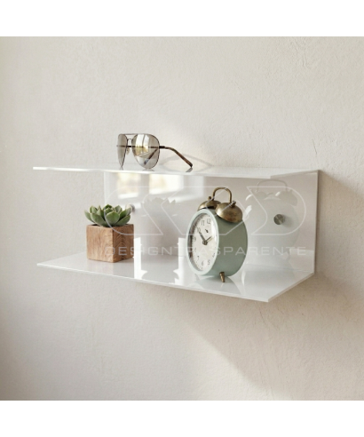 Floating bedside table 90x15cm double acrylic shelf C-shaped model.