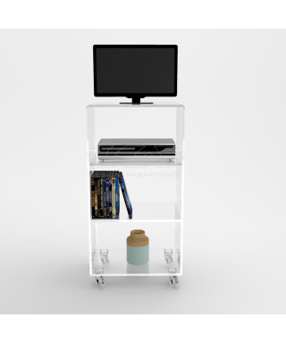 OFFERTA Carrello TV 40x50x90 mobile in plexiglass trasparente, ruote.