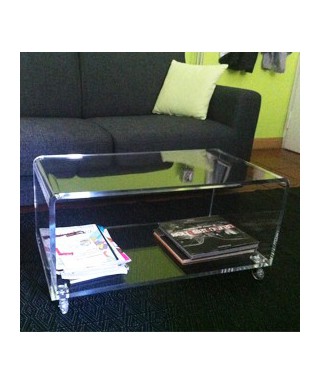 Mesa de centro 40 cm revistero de metacrilato transparente con ruedas.