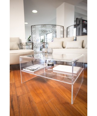 Acrylic side table W100 cm coffee table with transparent shelf.