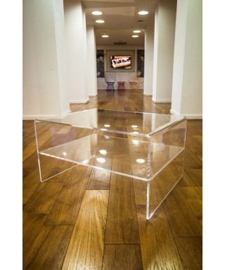 Acrylic side table W100 cm coffee table with transparent shelf.
