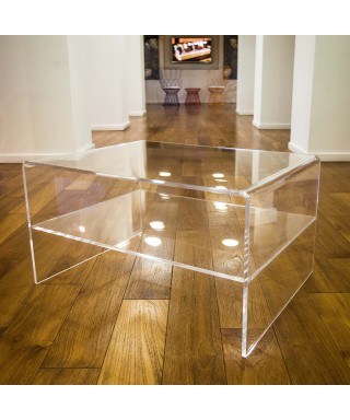 Acrylic side table W100 cm coffee table with transparent shelf.