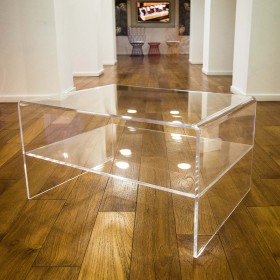 Acrylic side table W100 cm coffee table with transparent shelf.