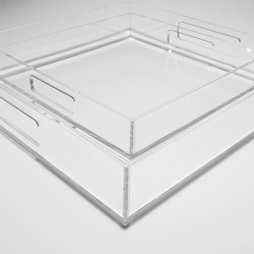 Vassoio quadrato in plexiglass trasparente centrotavola portafrutta.