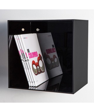 Cube shelf cm 15 in acrylic glossy black plexiglass wall display unit.