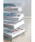 Bedside table magazine rack serving trolley in transparent acrylic.