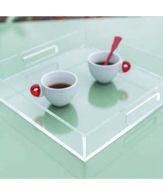 Vassoio quadrato in plexiglass trasparente centrotavola portafrutta.