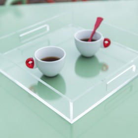 Bandeja cuadrada de metacrilato transparente centro de mesa frutero.