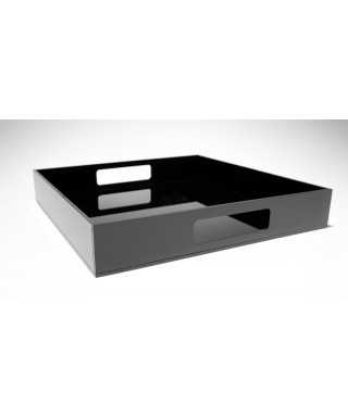 Black acrylic square tray fruit holder or centrepiece.