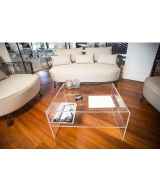 Acrylic side table W75 cm coffee table with transparent shelf.