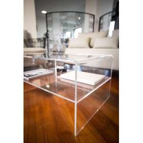 Tavolino con ripiano L75 in plexiglass trasparente tavolo da salotto.