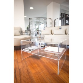 Acrylic side table W75 cm coffee table with transparent shelf.