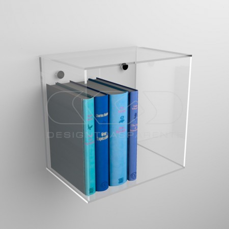 Mensola Cubo in plexiglass trasparente, box espositore da parete.