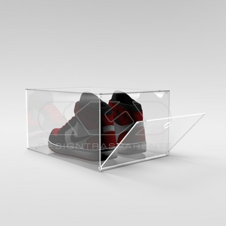 Scatola per scarpe teca di protezione in plexiglass trasparente.